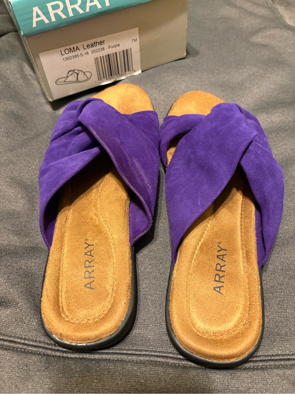 ARRAY Purple Suede Crisscross Slide Sandals
